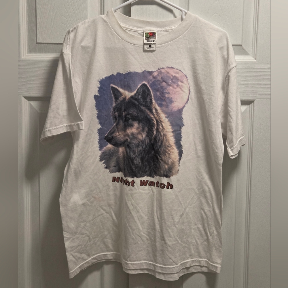 Vintage Wolf Night Watch Graphic Tee Size Large - 90s, Y2K, Unisex